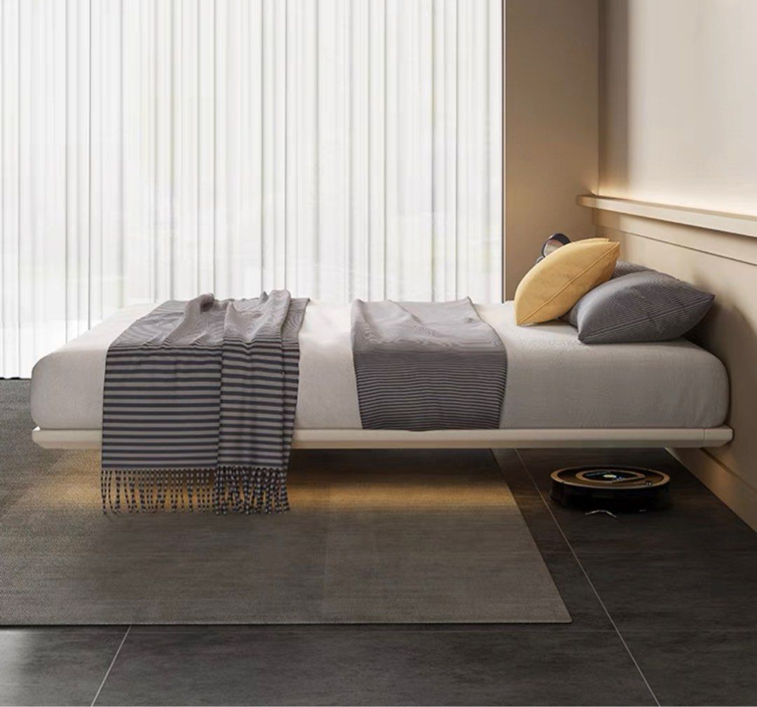 KANZ Leather Floating Bed with Lights