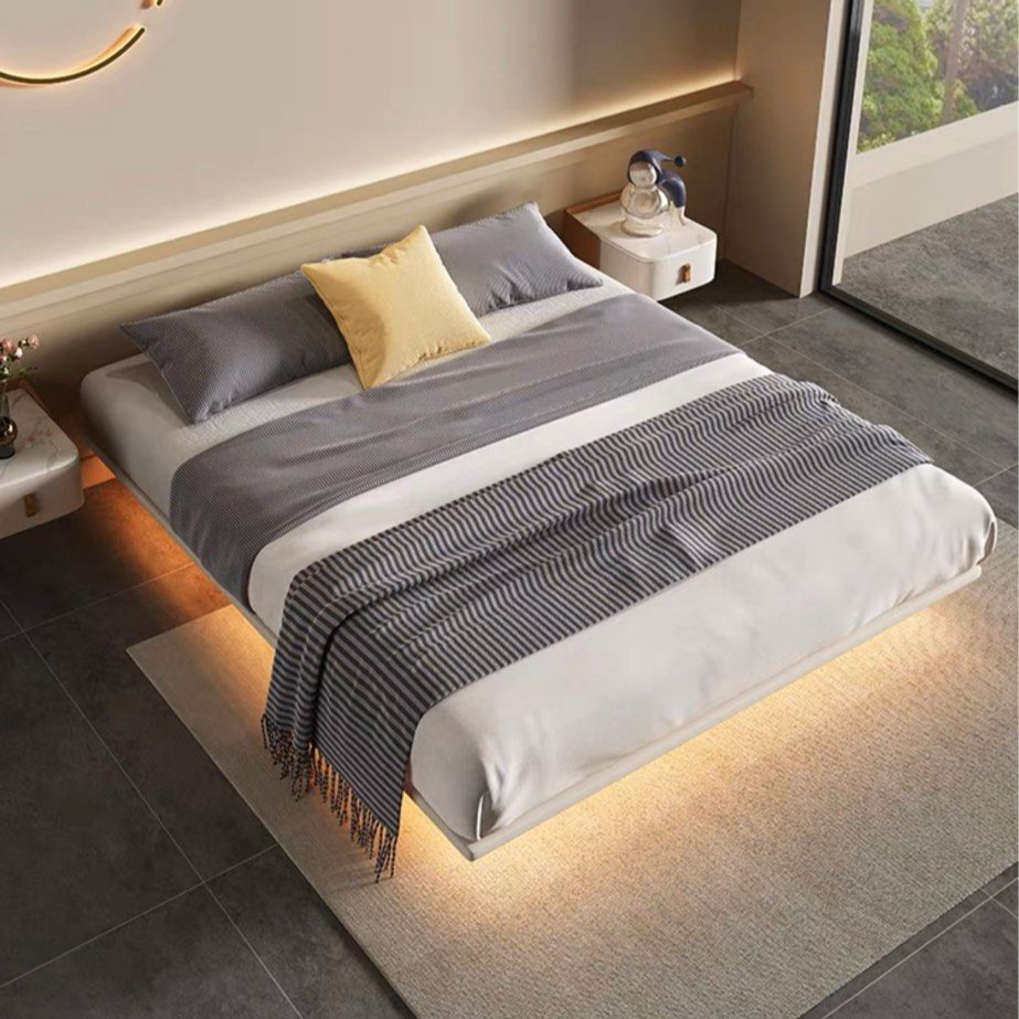 KANZ Leather Floating Bed with Lights