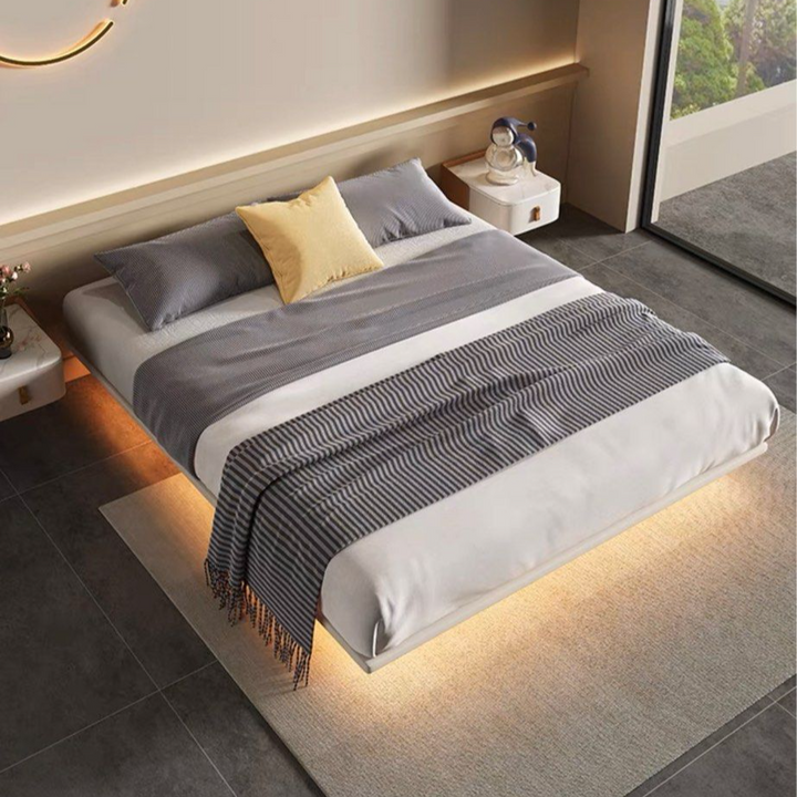 KANZ Leather Floating Bed with Lights
