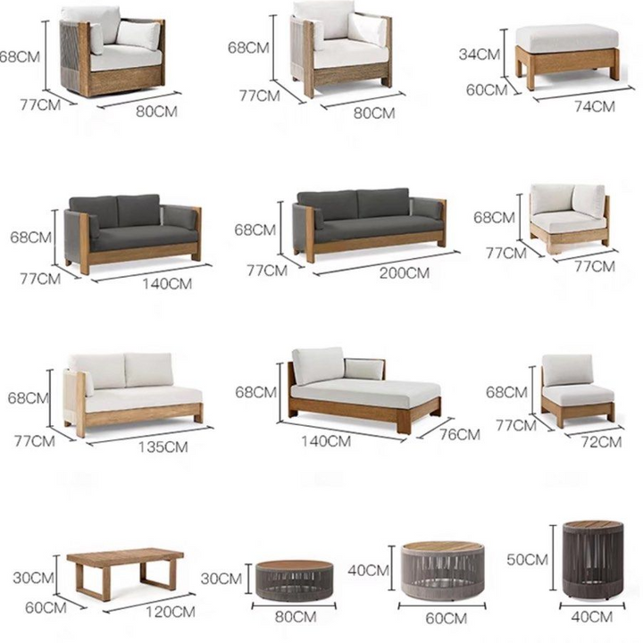 LINDY Modern Teak Wood Outdoor Sofa