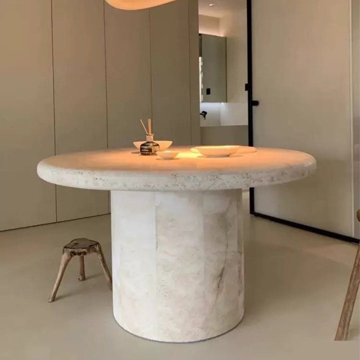 FRAMPTON Modern Travertine Round Dining Table