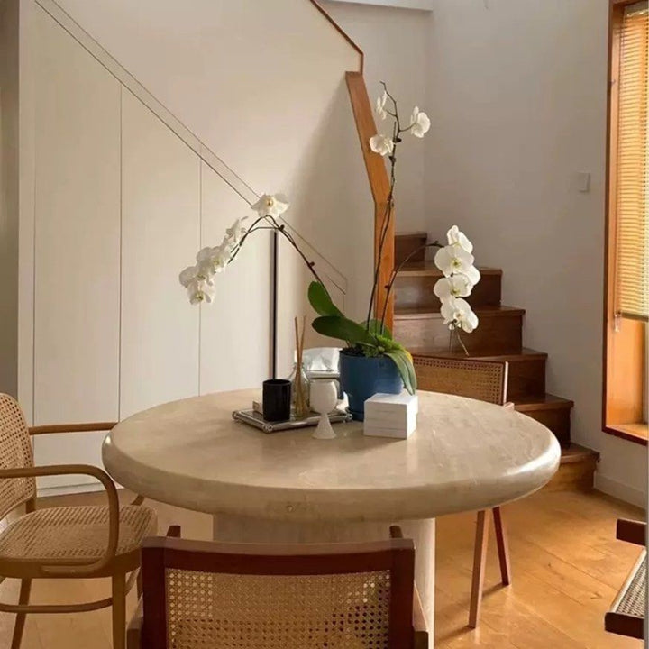 FRAMPTON Modern Travertine Round Dining Table
