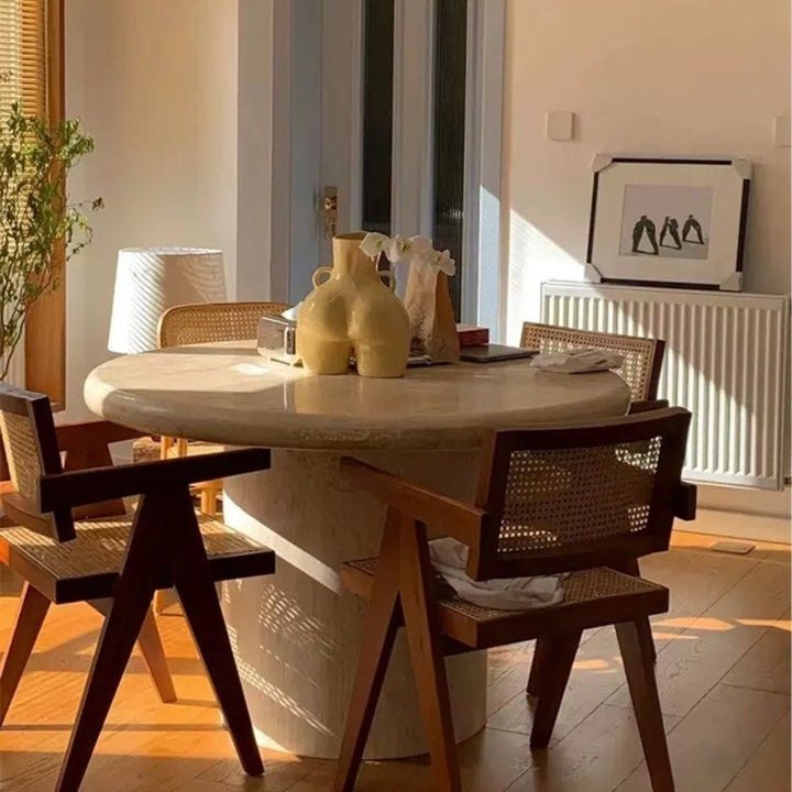 FRAMPTON Modern Travertine Round Dining Table