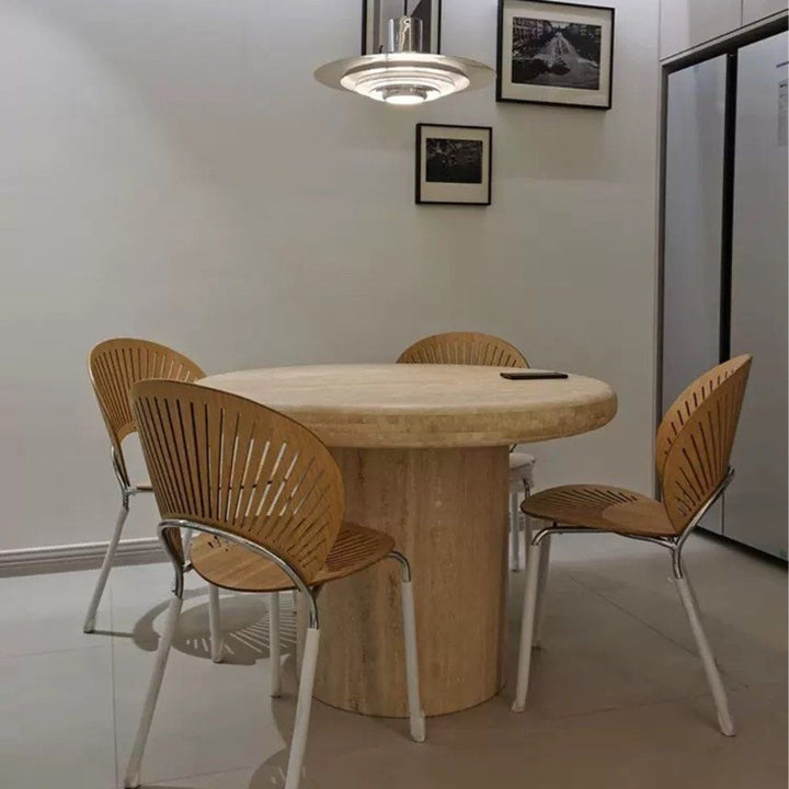 FRAMPTON Modern Travertine Round Dining Table