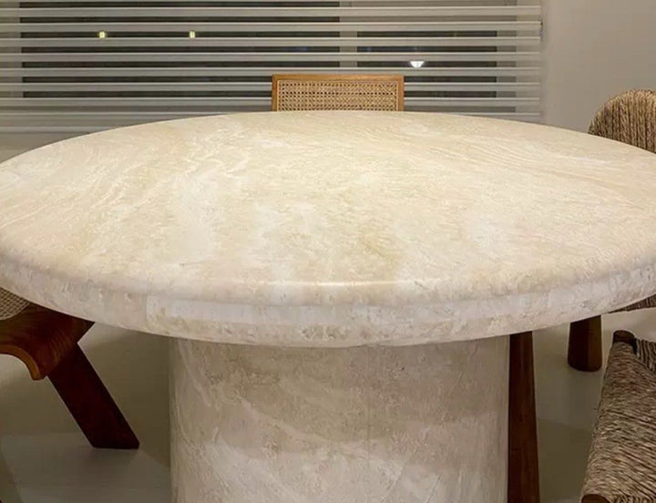 FRAMPTON Modern Travertine Round Dining Table