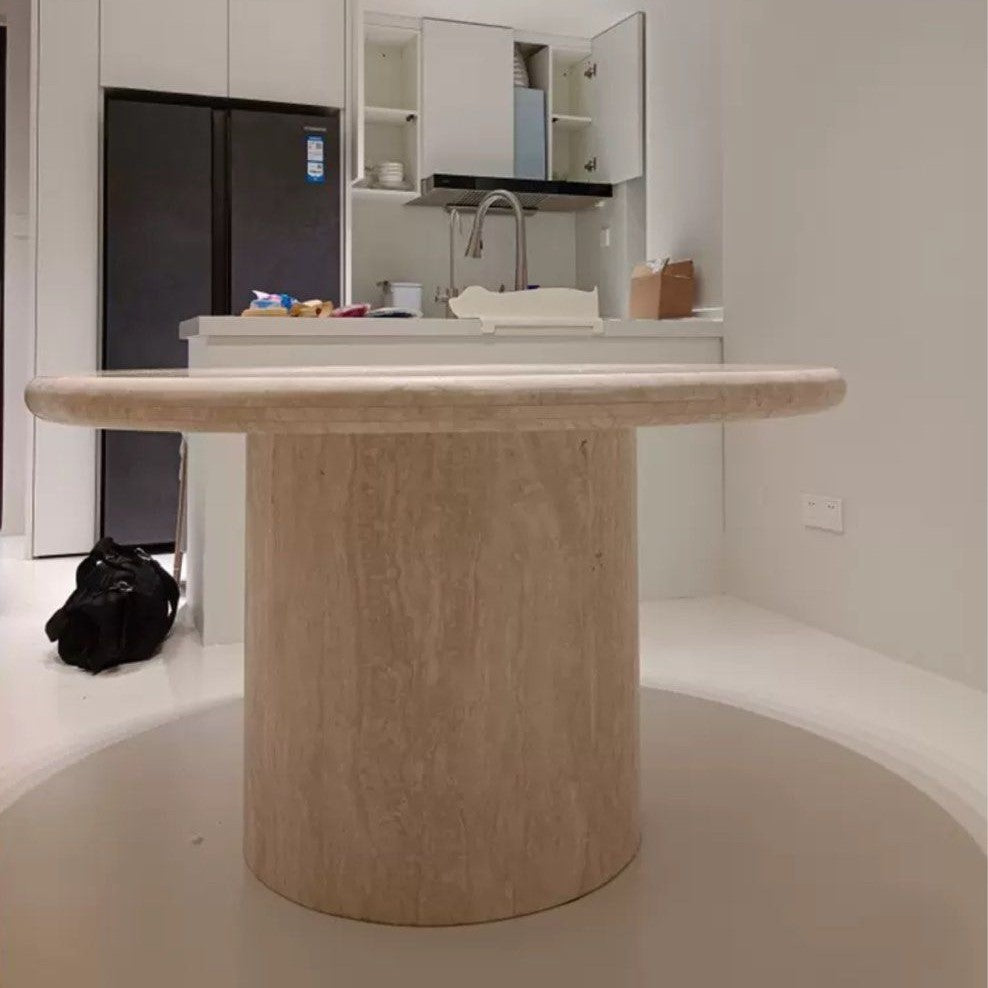 FRAMPTON Modern Travertine Round Dining Table
