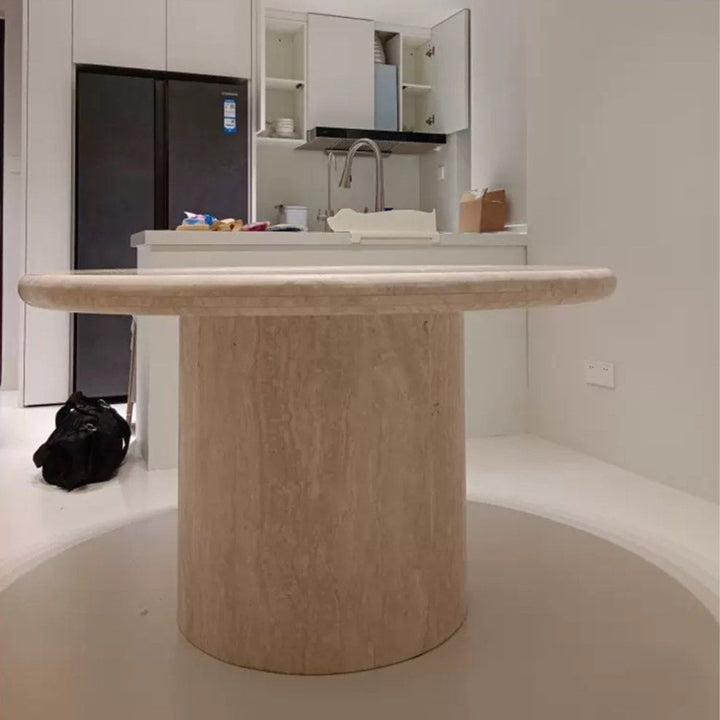 FRAMPTON Modern Travertine Round Dining Table