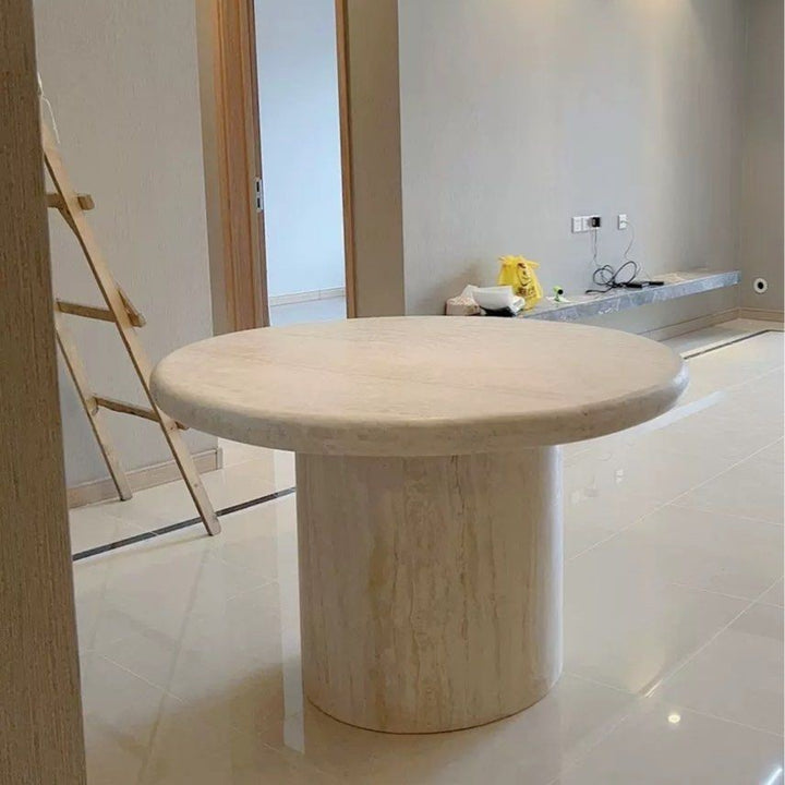 FRAMPTON Modern Travertine Round Dining Table