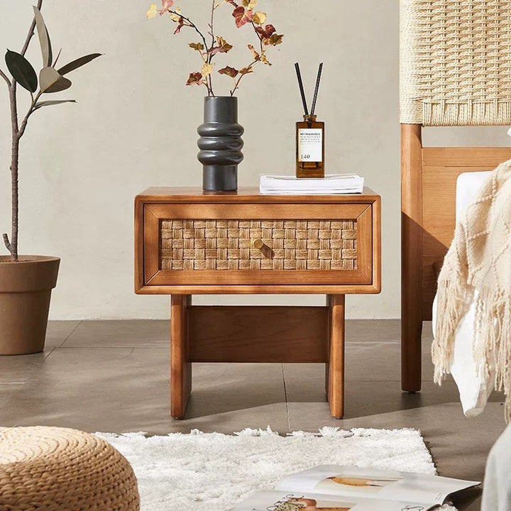 KLIOUS Vintage Rattan Bedside Table
