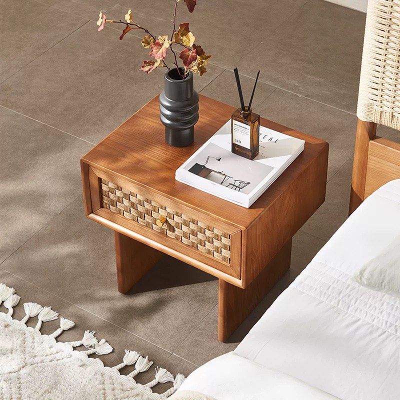 KLIOUS Vintage Rattan Bedside Table