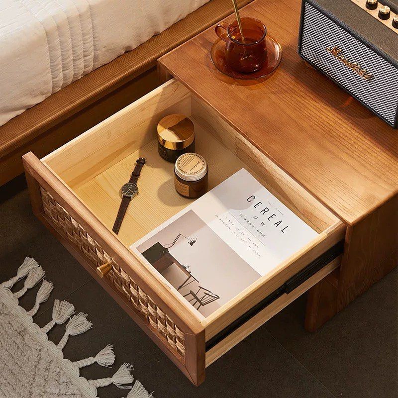 KLIOUS Vintage Rattan Bedside Table