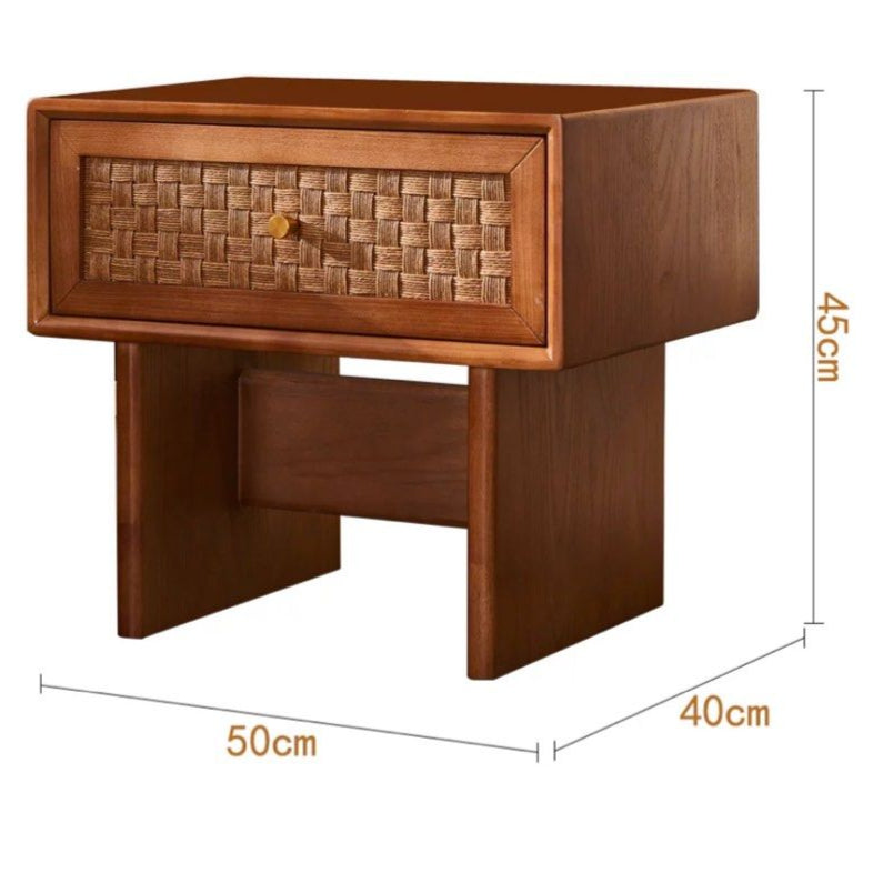 KLIOUS Vintage Rattan Bedside Table