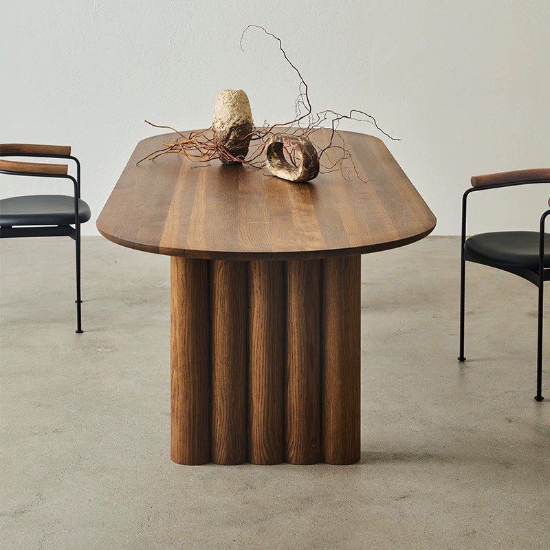 MARL Modern Fluted Solid Wood Dining Table