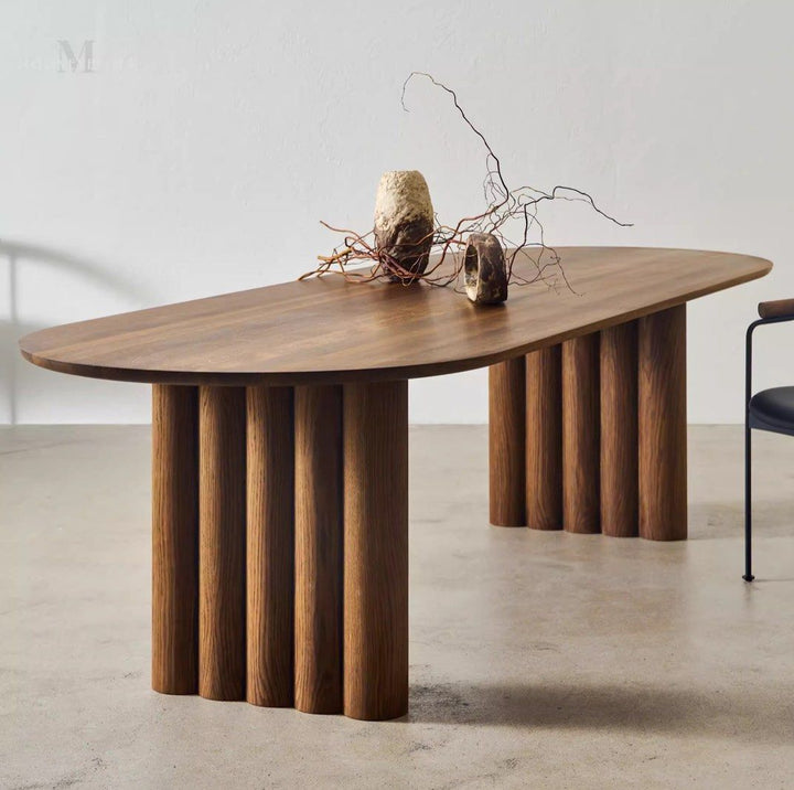 MARL Modern Fluted Solid Wood Dining Table