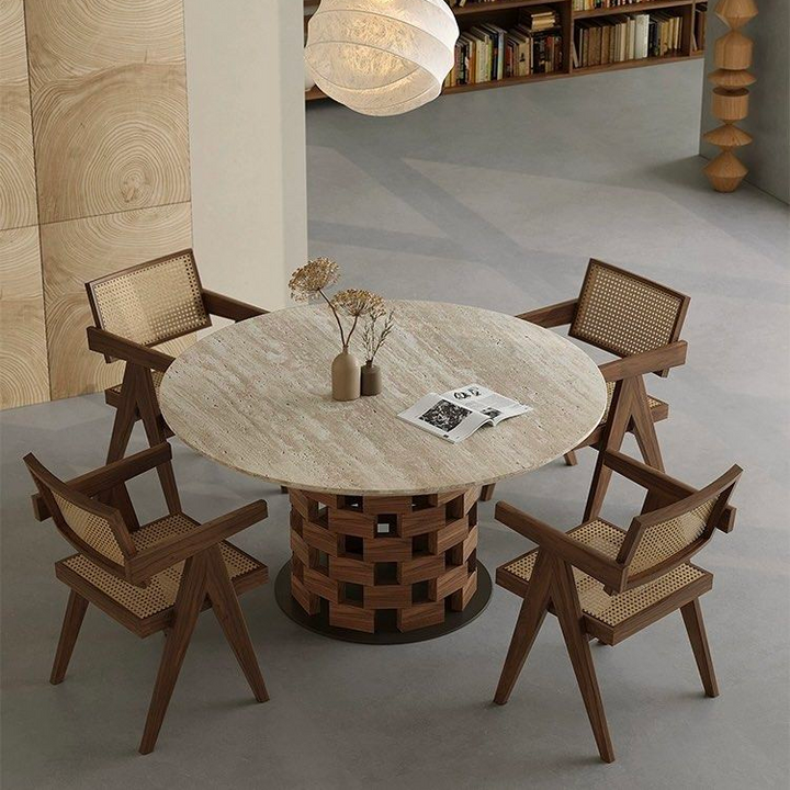 VENICE Modern Round Travertine Dining Table
