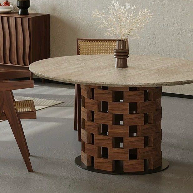 VENICE Modern Round Travertine Dining Table