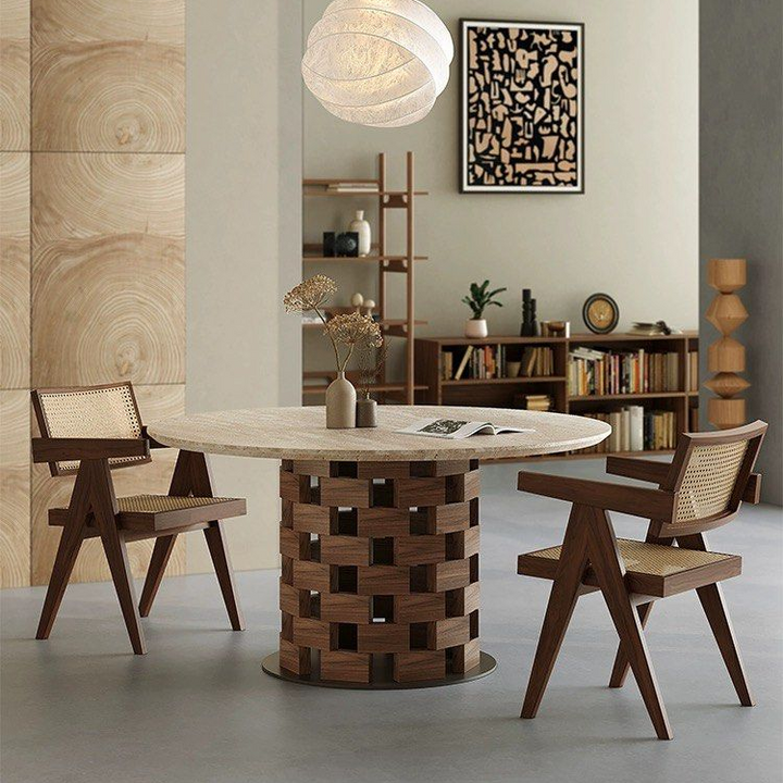 VENICE Modern Round Travertine Dining Table