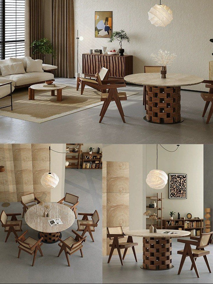 VENICE Modern Round Travertine Dining Table