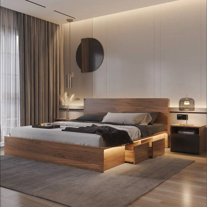 LOJE Rustic Storage Bed Frame