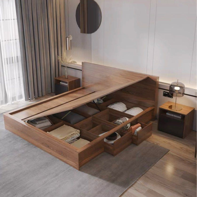 LOJE Rustic Storage Bed Frame