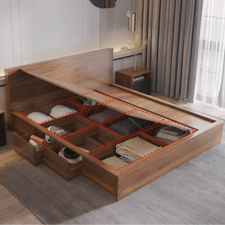 LOJE Rustic Storage Bed Frame