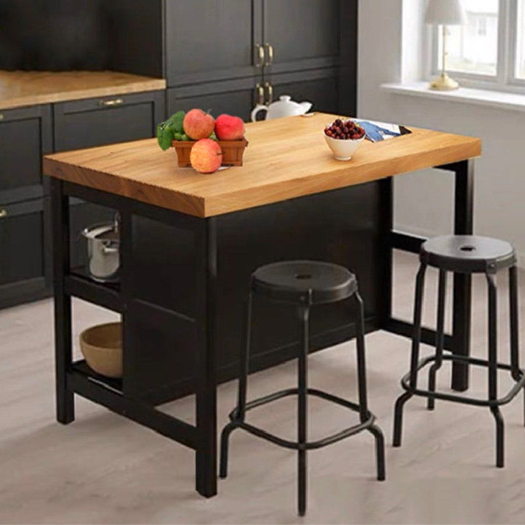 LOWDE Industrial Solid Wood Kitchen Island