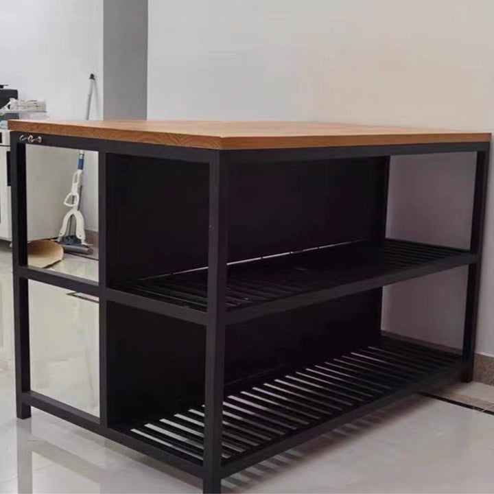 LOWDE Industrial Solid Wood Kitchen Island