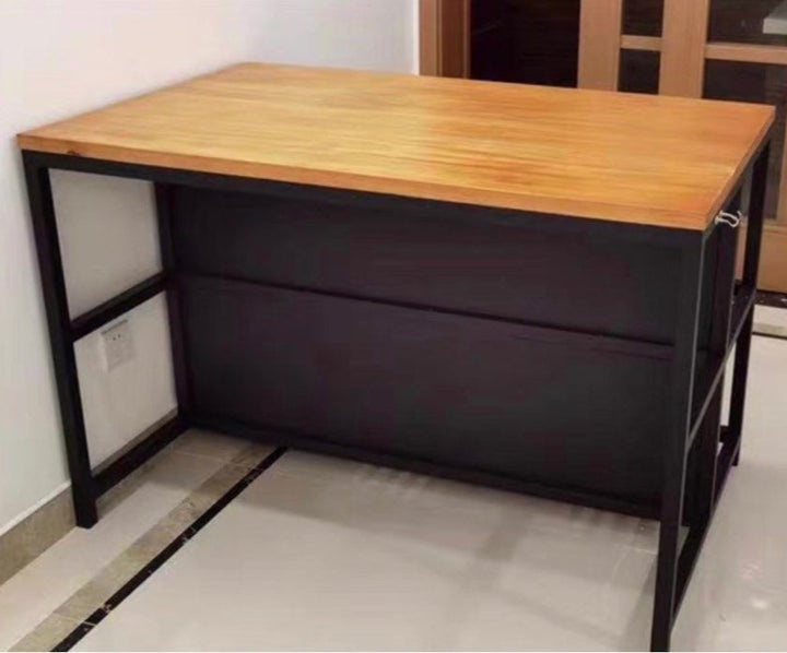 LOWDE Industrial Solid Wood Kitchen Island