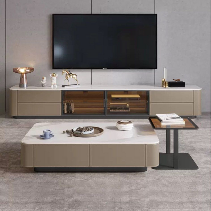 GREVIK Modern Saddle Leather TV Console