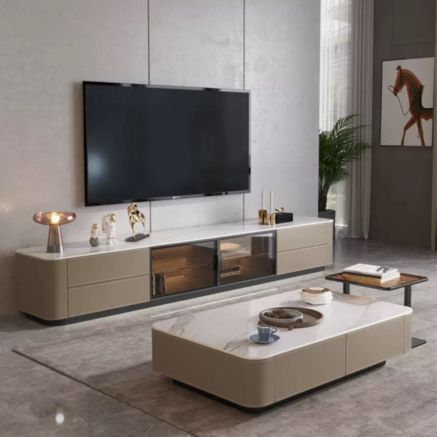 GREVIK Modern Saddle Leather TV Console