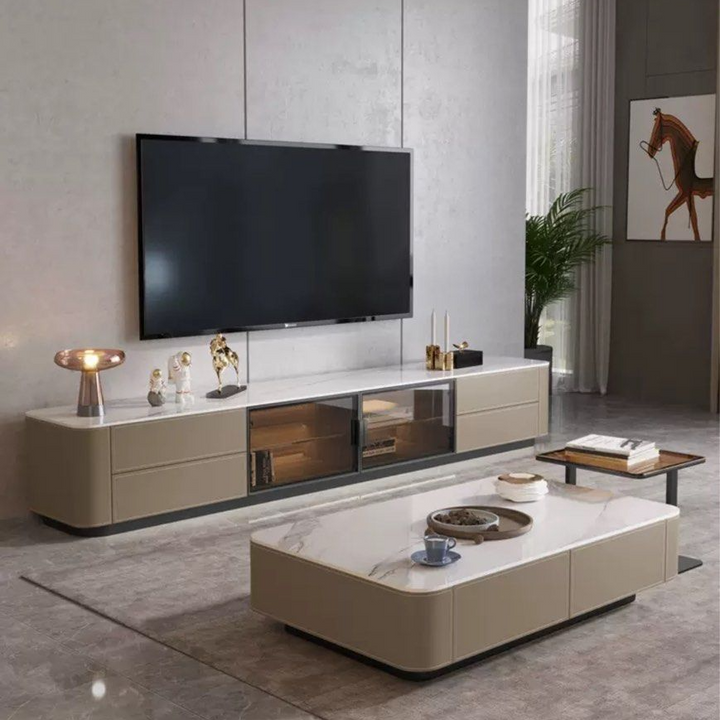 GREVIK Modern Saddle Leather TV Console