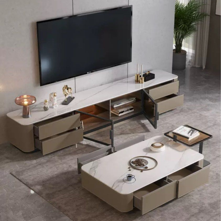GREVIK Modern Saddle Leather TV Console