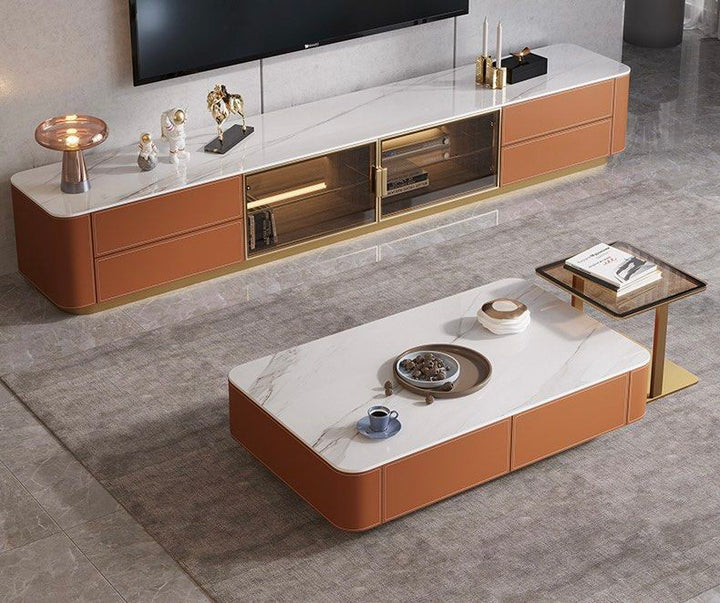 GREVIK Modern Saddle Leather TV Console