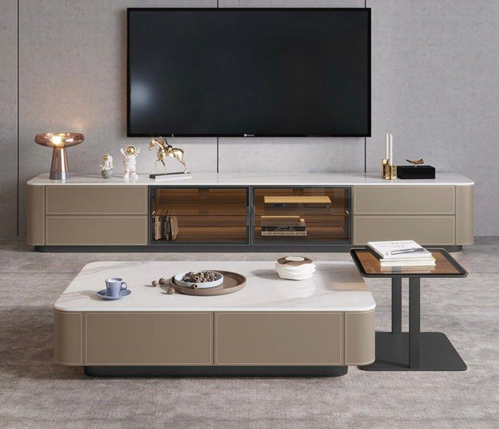 GREVIK Modern Saddle Leather TV Console