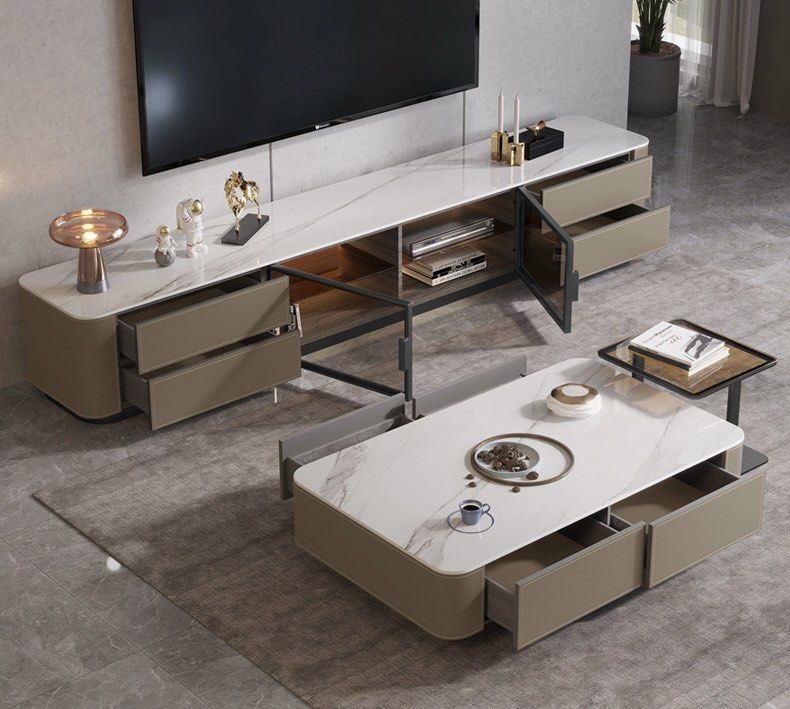 GREVIK Modern Saddle Leather TV Console