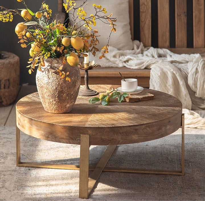 FARRELL Rustic Farmhouse Round Coffee Table