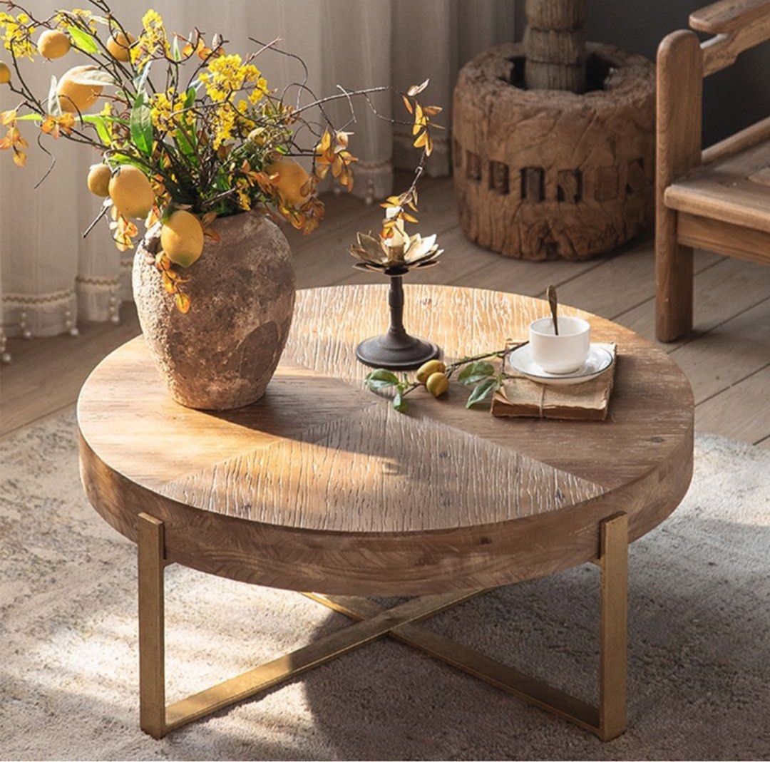 FARRELL Rustic Farmhouse Round Coffee Table