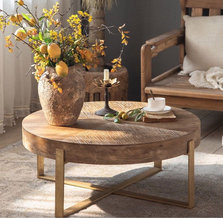 FARRELL Rustic Farmhouse Round Coffee Table