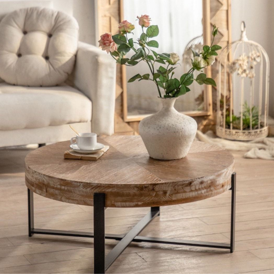 FARRELL Rustic Farmhouse Round Coffee Table