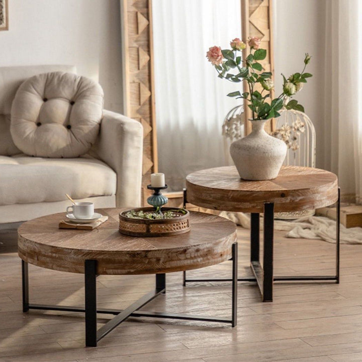 FARRELL Rustic Farmhouse Round Coffee Table