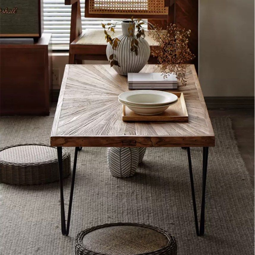 BRANDT Rustic Elm Wood Rectangular Coffee Table