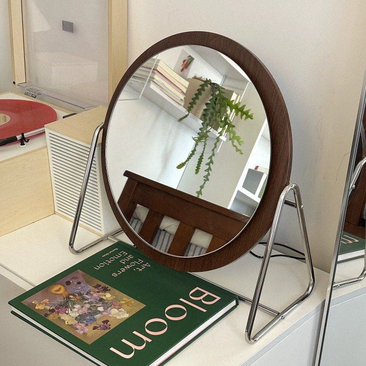 MIWOSKI Vintage Walnut Round Vanity Mirror - Radical Homes Singapore