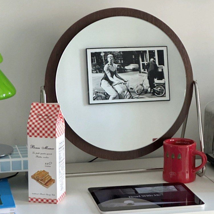 MIWOSKI Vintage Walnut Round Vanity Mirror - Radical Homes Singapore