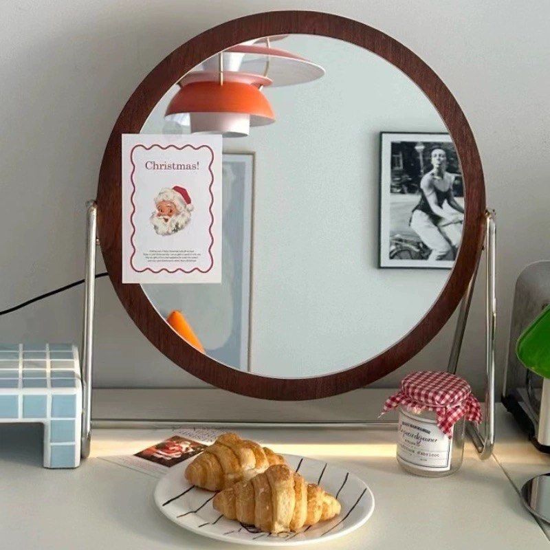 MIWOSKI Vintage Walnut Round Vanity Mirror - Radical Homes Singapore