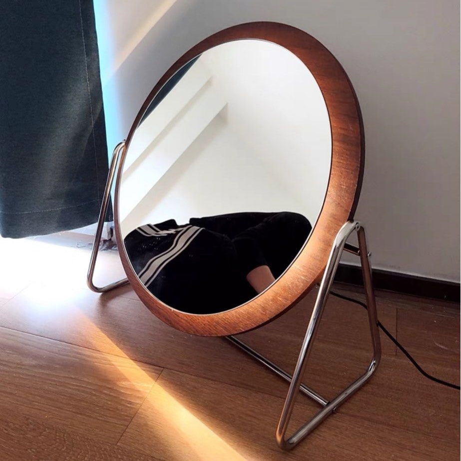 MIWOSKI Vintage Walnut Round Vanity Mirror - Radical Homes Singapore