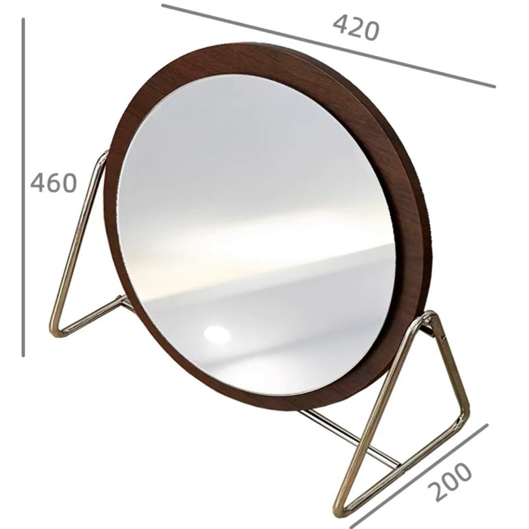 MIWOSKI Vintage Walnut Round Vanity Mirror - Radical Homes Singapore