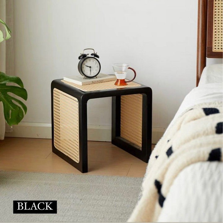 PETYR Rustic Rattan Side Table / Stool