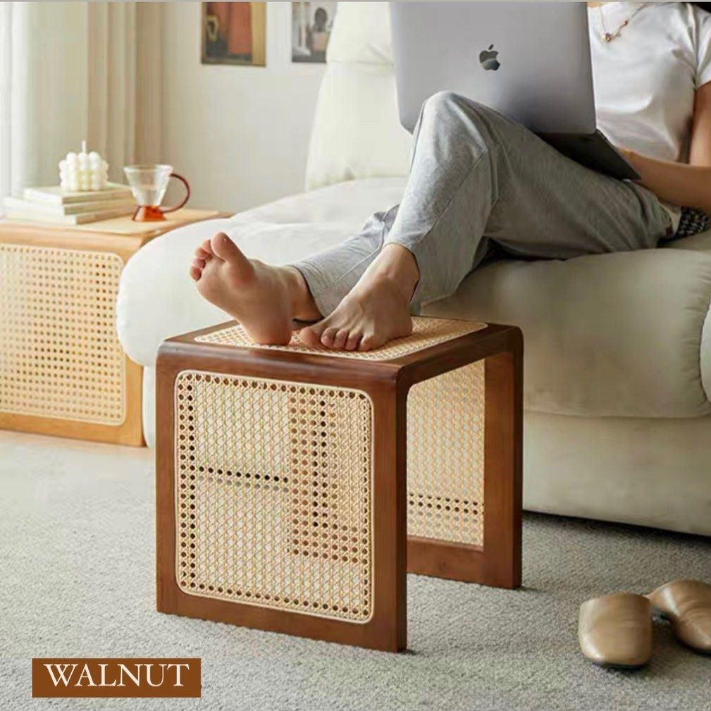 PETYR Rustic Rattan Side Table / Stool