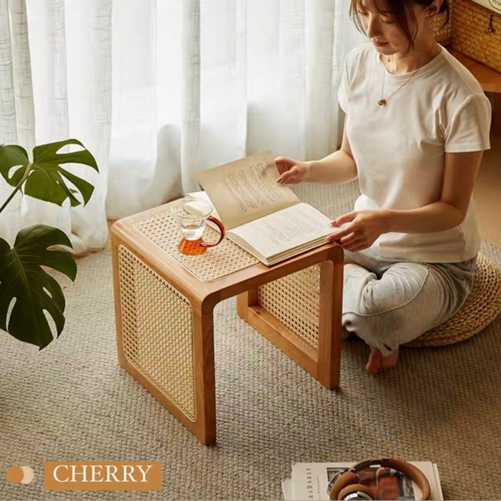 PETYR Rustic Rattan Side Table / Stool