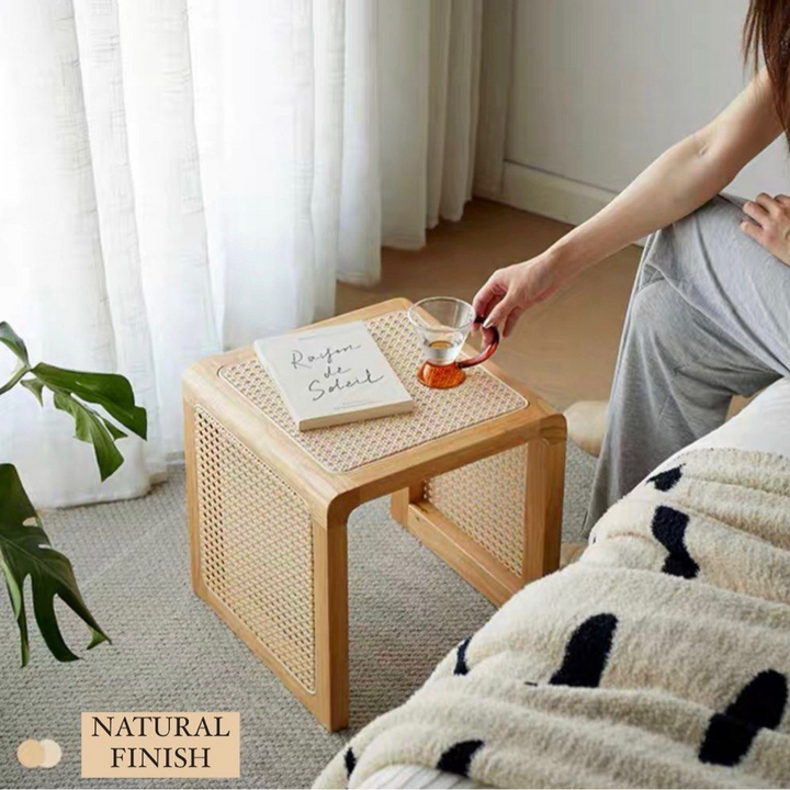 PETYR Rustic Rattan Side Table / Stool
